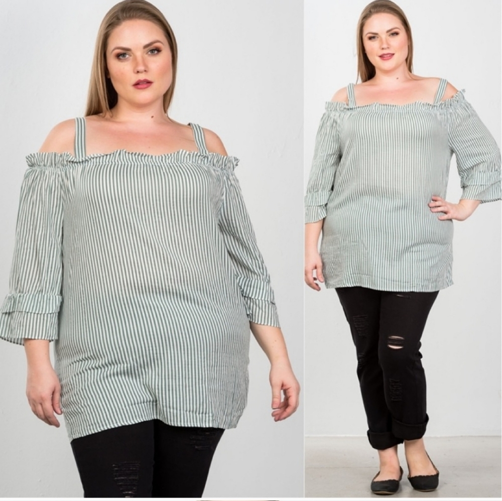 Symphony Cold Shoulder Olive Striped Top